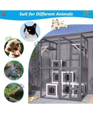 Outdoor Wooden Cat Catio - Large Grey
