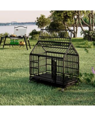 Heavy Duty Folding Dog Crate with Wheels & Tray