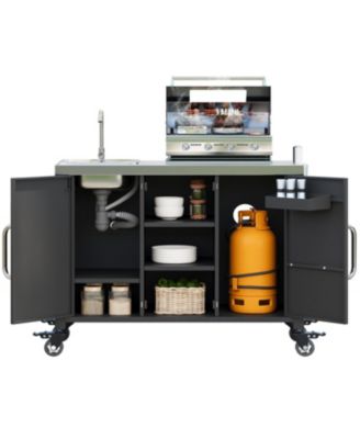 14.9"x14.9"x10.2"Outdoor Kitchen Island with Sink & Grill Cart