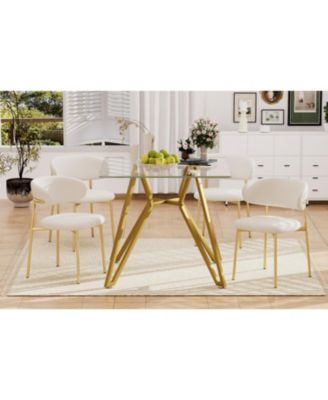 35.4" Square Glass Dining Table - Gold
