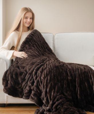 Luxurious Reversible Rabbit Faux Fur Throw, 50" x 60"