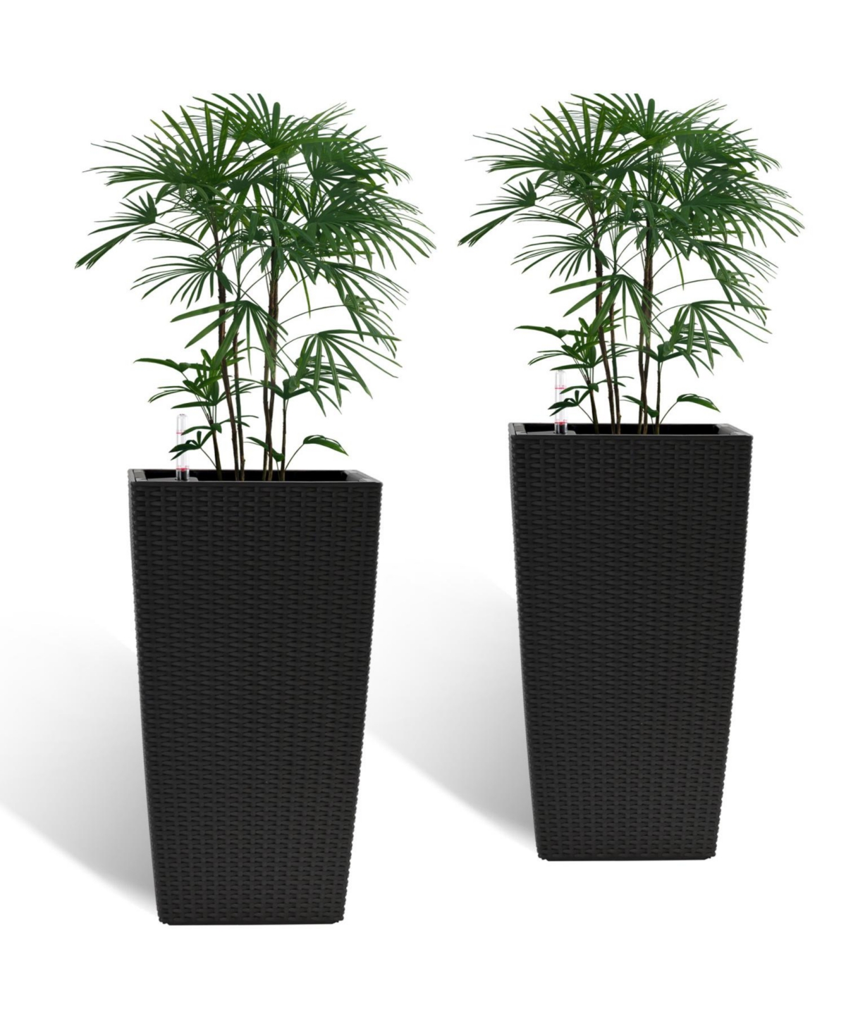 22&#x22; Faux Rattan Square Planter w/ Self-Watering (2-Pack, Black) - Black