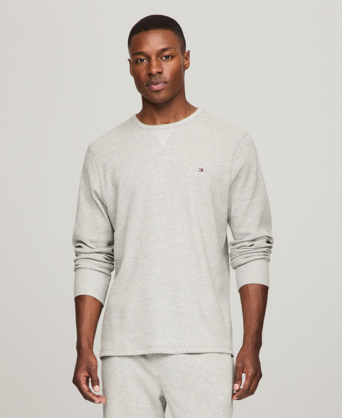 Men's Waffle-Knit Long-Sleeve Crewneck Thermal Top - Primary Red