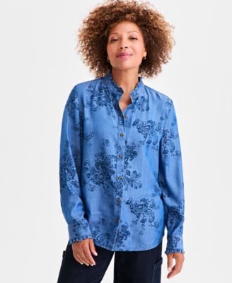 Style & Co - Petite Paisley Print Chambray Shirt