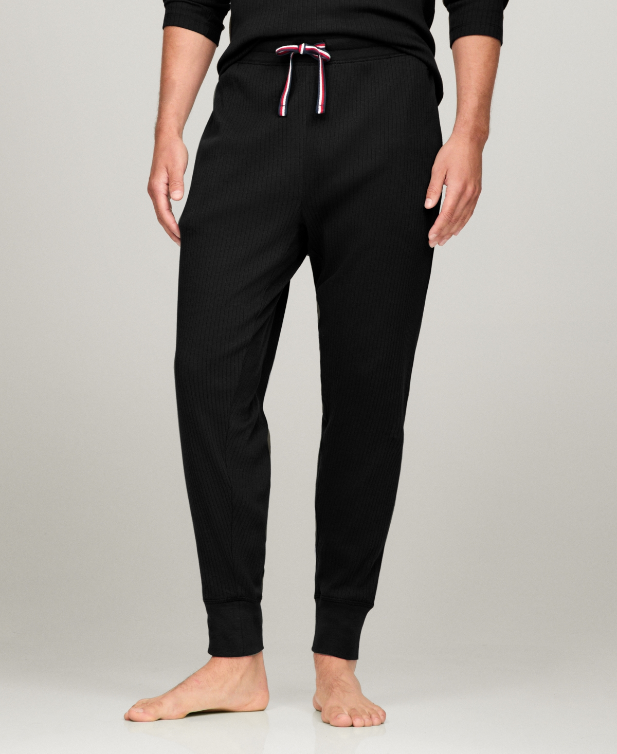 Men's Ribbed Jogger Pajama Pants - Black