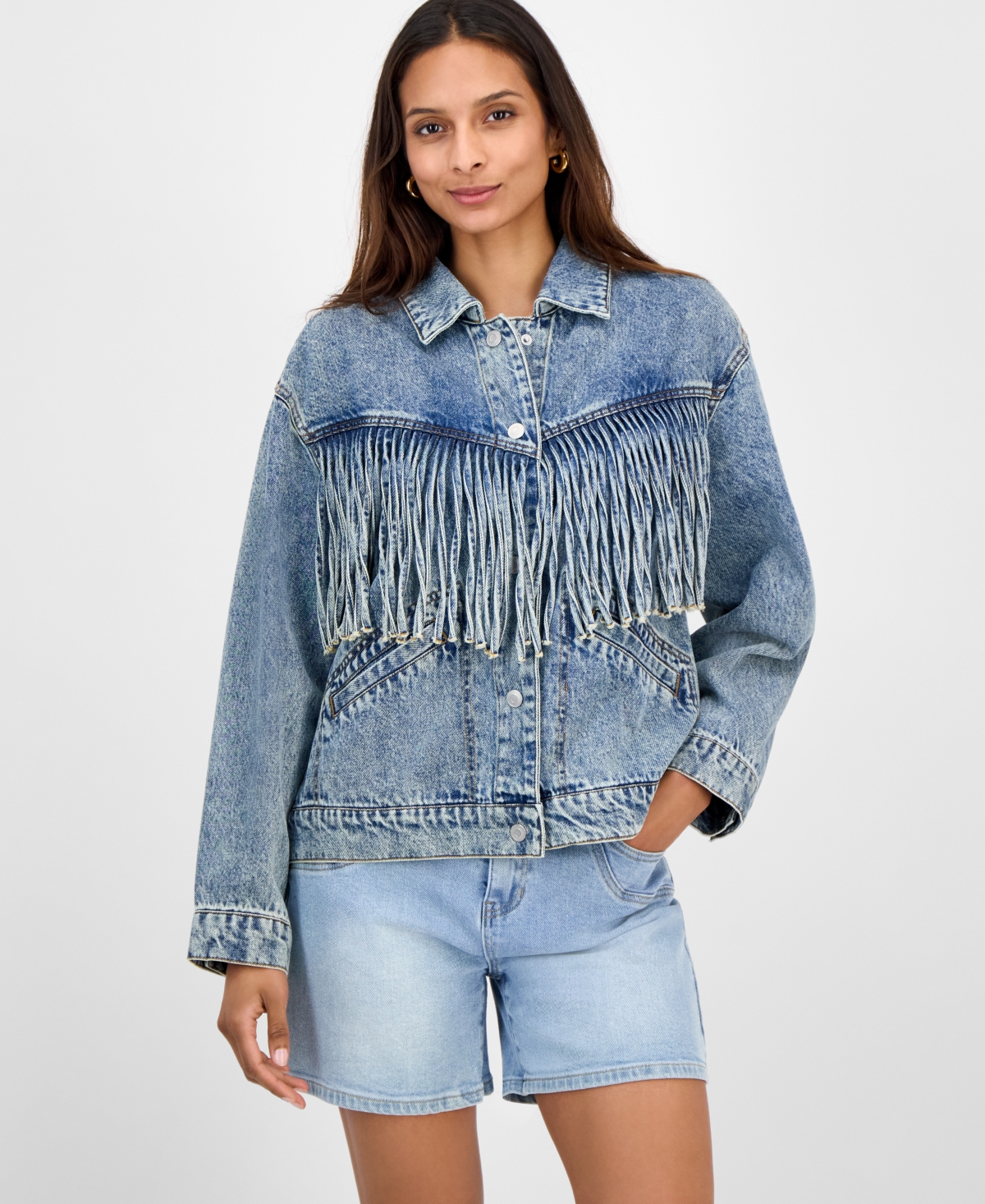 And Now This Women's Fringed Denim Jacket, Macy's Exclusive In Blue