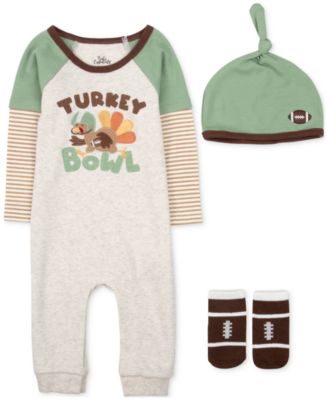 Baby Essentials - Baby Boys Turkey Bowl Coverall, Cap & Socks, 3 Piece Set