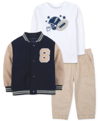 Baby Essentials - Baby Boys 3-Piece Varsity Jacket, Football T-Shirt and Pants Set