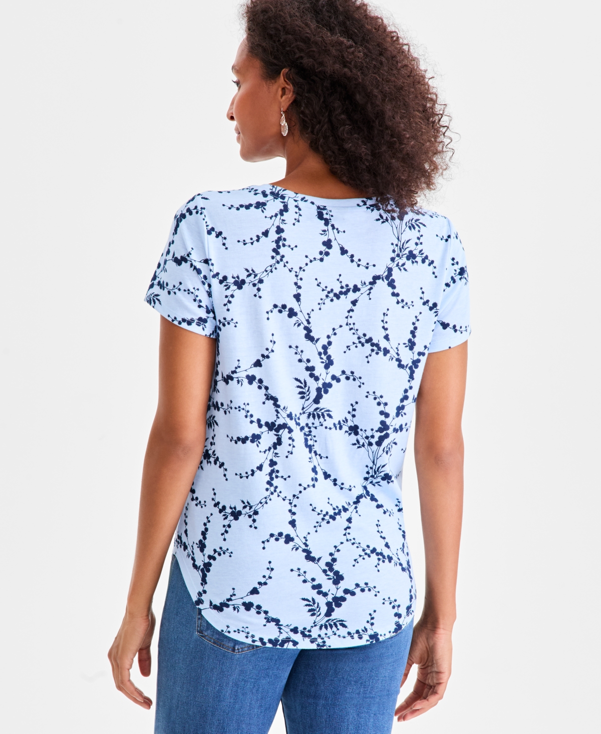 Style & Co Women's Printed Crewneck Short-sleeve T-shirt, Macy's Exclusive In Blue