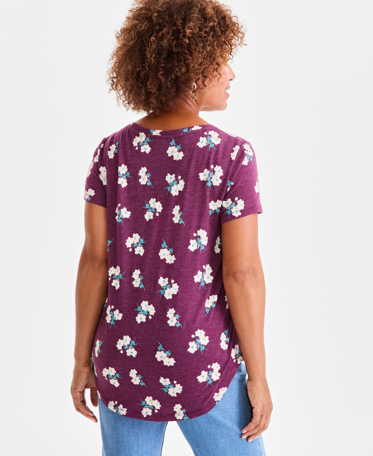 Style & Co Petite Essential Printed Short-sleeve T-shirt, Macy's Exclusive In Purple