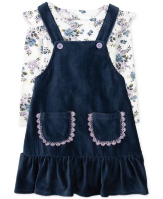 Baby Girls Velour Rib Knit Jumper, Floral-Print Shirt & Footed Tights, 3 Piece Set