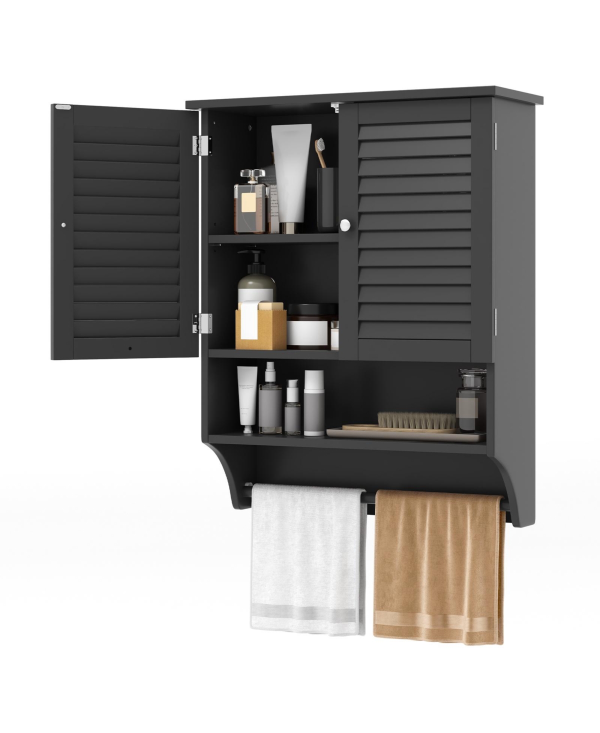 2-Doors Bathroom Wall-Mounted Medicine Cabinet with Towel Bar - Black