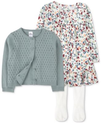 Baby Essentials - Baby Girls Cardigan, Dress & Footed Tights, 3 Piece Set