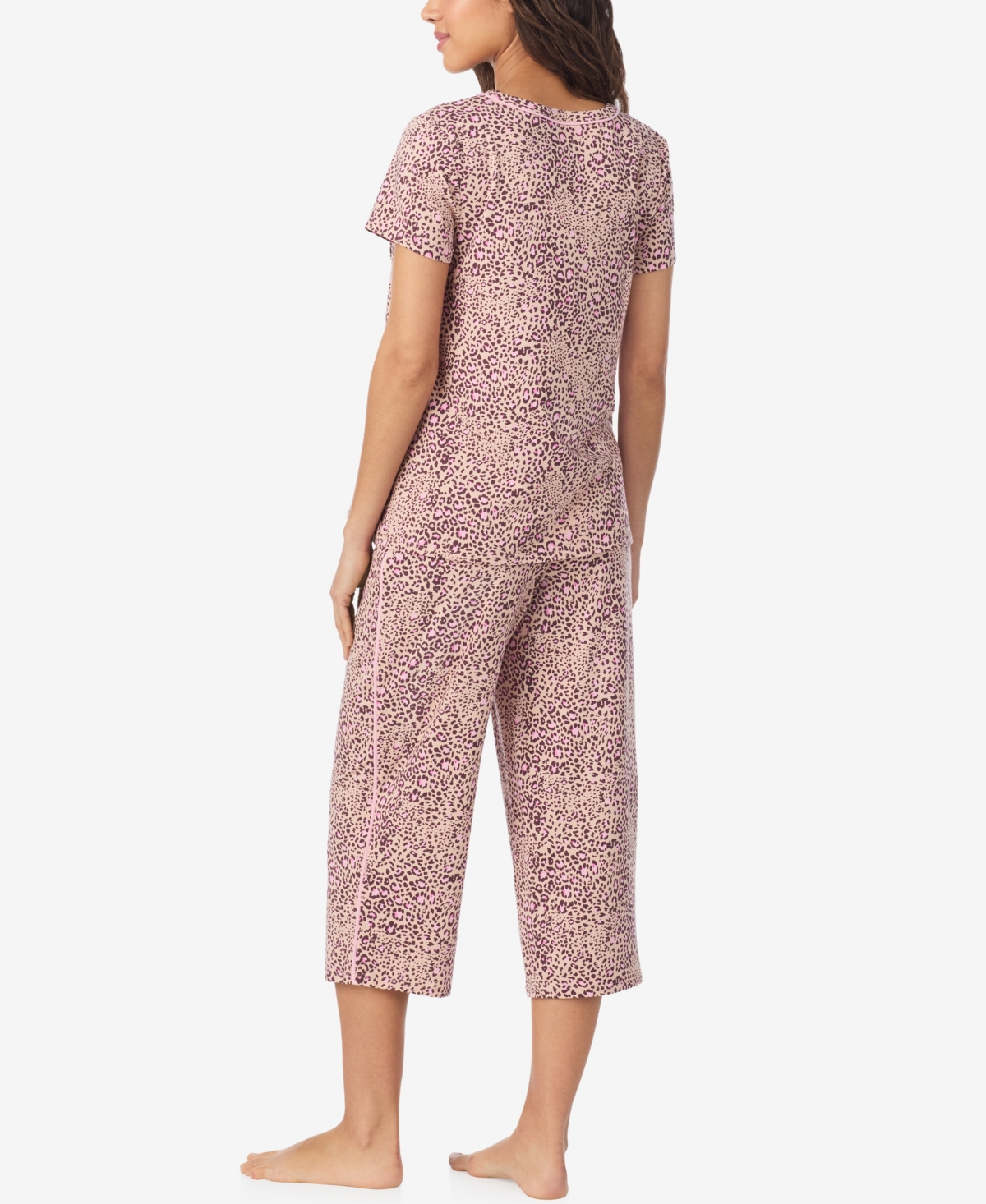 Cuddl Duds Women's Short Sleeve Cropped Pajama Set In Brown