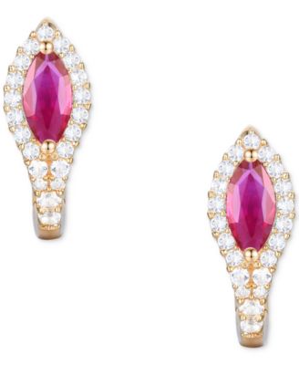 Gemstone (5/8 ct. t.w.) & Diamond (1/4 ct. t.w.) Hoop Earrings in 14k Gold