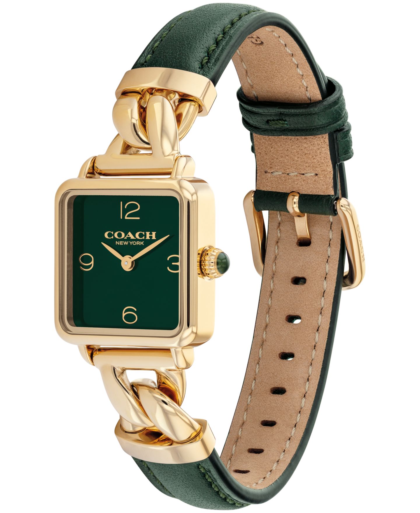 Женские часы Coach Cass Gold Tone Stainless Steel and Dark Green Leather Calfskin Strap Watch, 22mm — фото 3