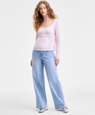 Juniors' Ultra 90s High-Rise Bow-Trim Jeans 