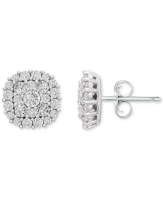 Diamond Halo Cluster Stud Earrings (2 ct. t.w.) in 14k White Gold or 14k Yellow Gold, Exclusively at Macy's