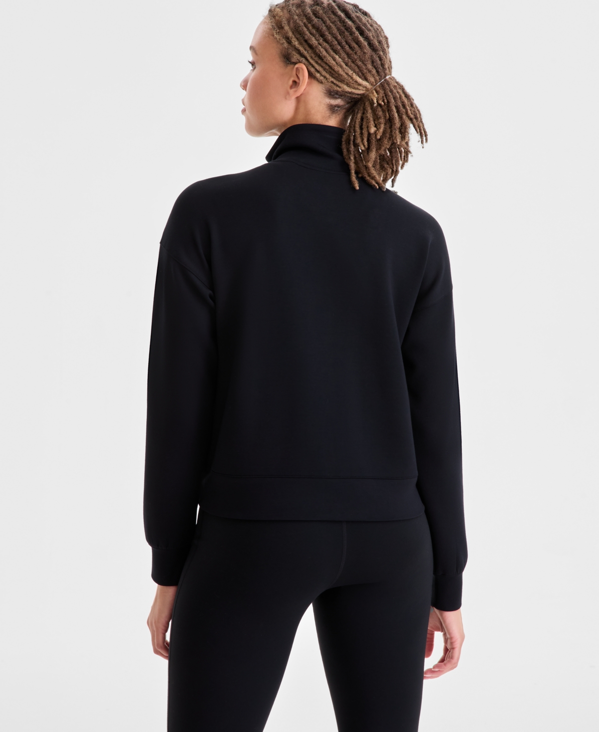 Id Ideology Women's Relaxed Butter Soft Funnel-neck Zip-front Sweater, Macy's Exclusive In Black