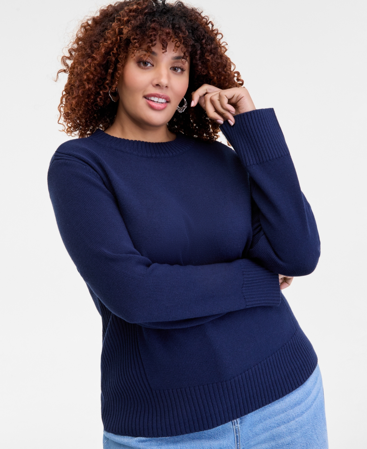 On 34th Trendy Plus Size High-neck Sweater, Macy's Exclusive In Blue