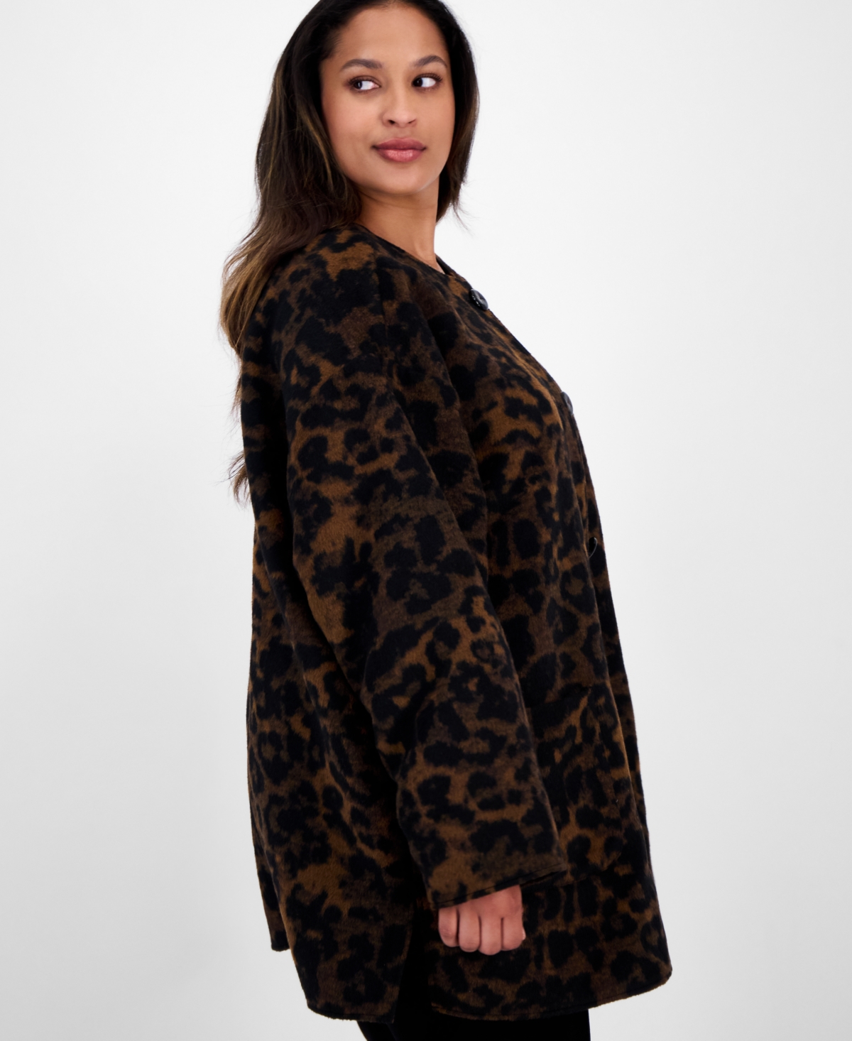 Anne Klein Plus Size Animal-print Button-front Jacket In Multi