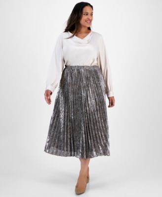 Plus Size Cowl-Neck Matte Satin Blouse