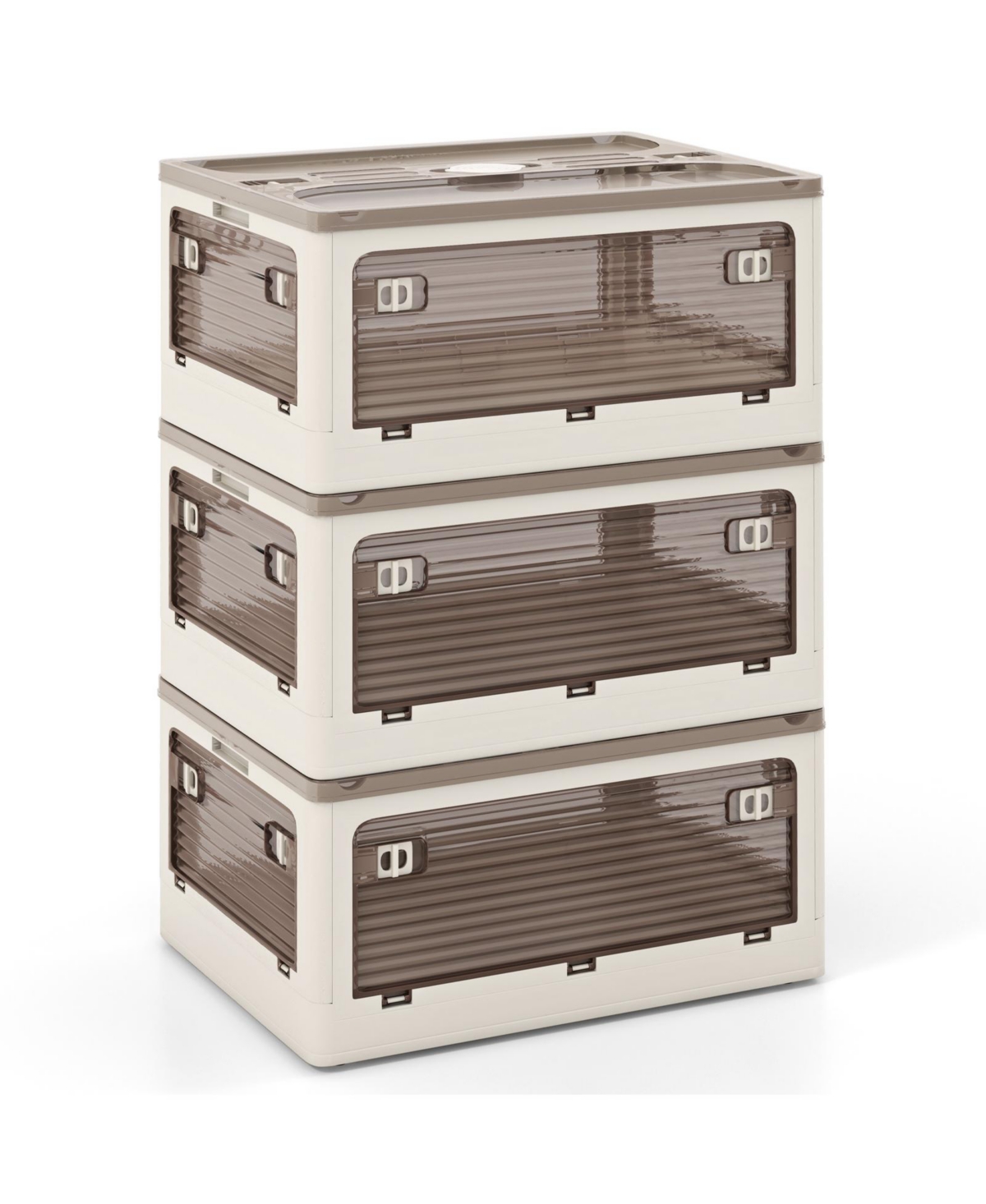 3-Pack Stackable Storage Bins with Lids with 5 Opening Ways - White