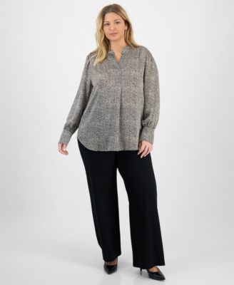 Plus Size Printed Blouson-Sleeve Blouse