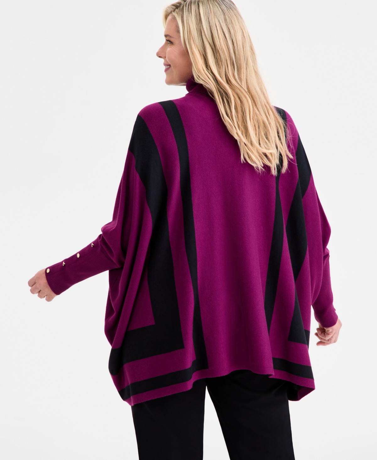 Jm Collection Plus Size Solid Turtleneck Poncho Sweater, Macy's Exclusive In Purple