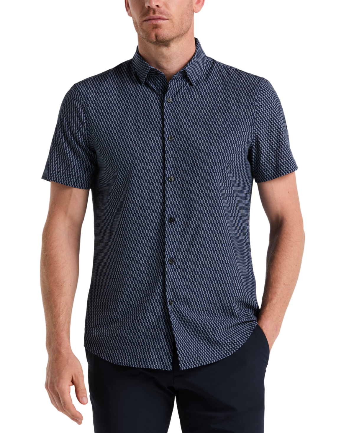 Men's Slim-Fit Geometric Shirt - Dark Sapphire
