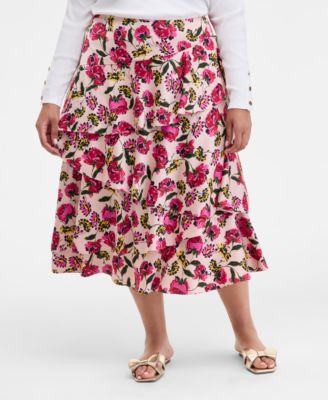 Trendy Plus Size Floral-Print Tiered Midi Skirt, Macy's Exclusive