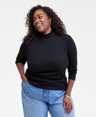 On 34th - Trendy Plus Size Mock Neck Micro-Rib Top