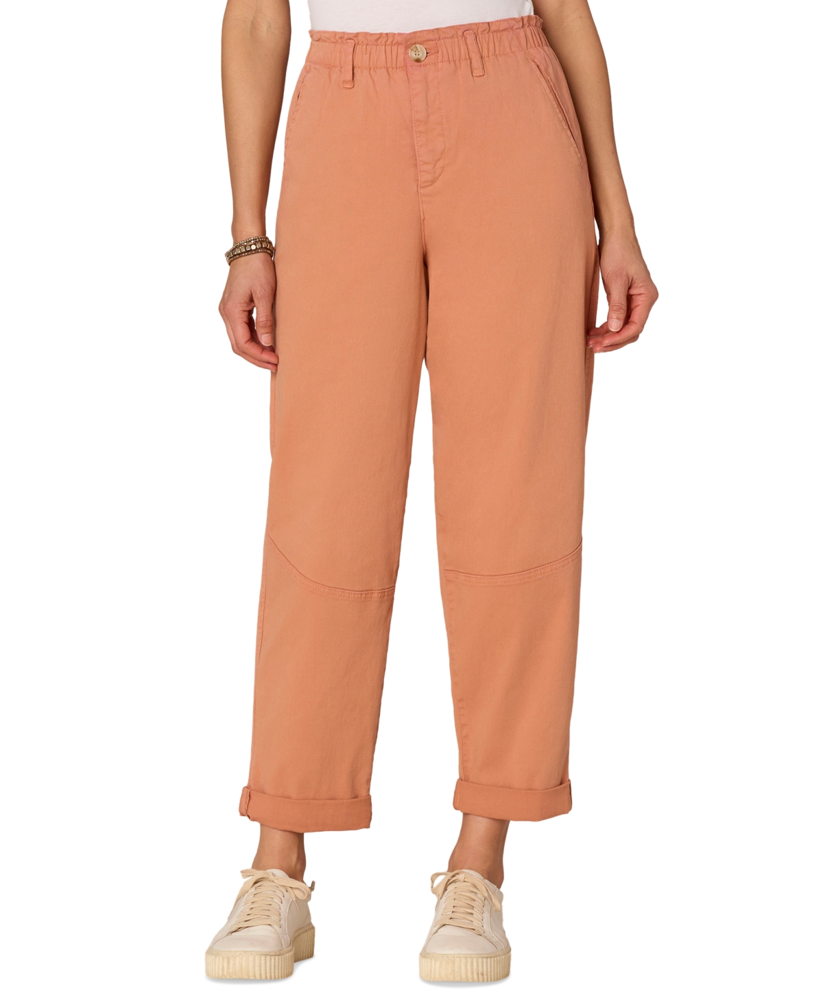 Petite Sky-Rise Cuffed Paperbag Jeans - Raw Sienna