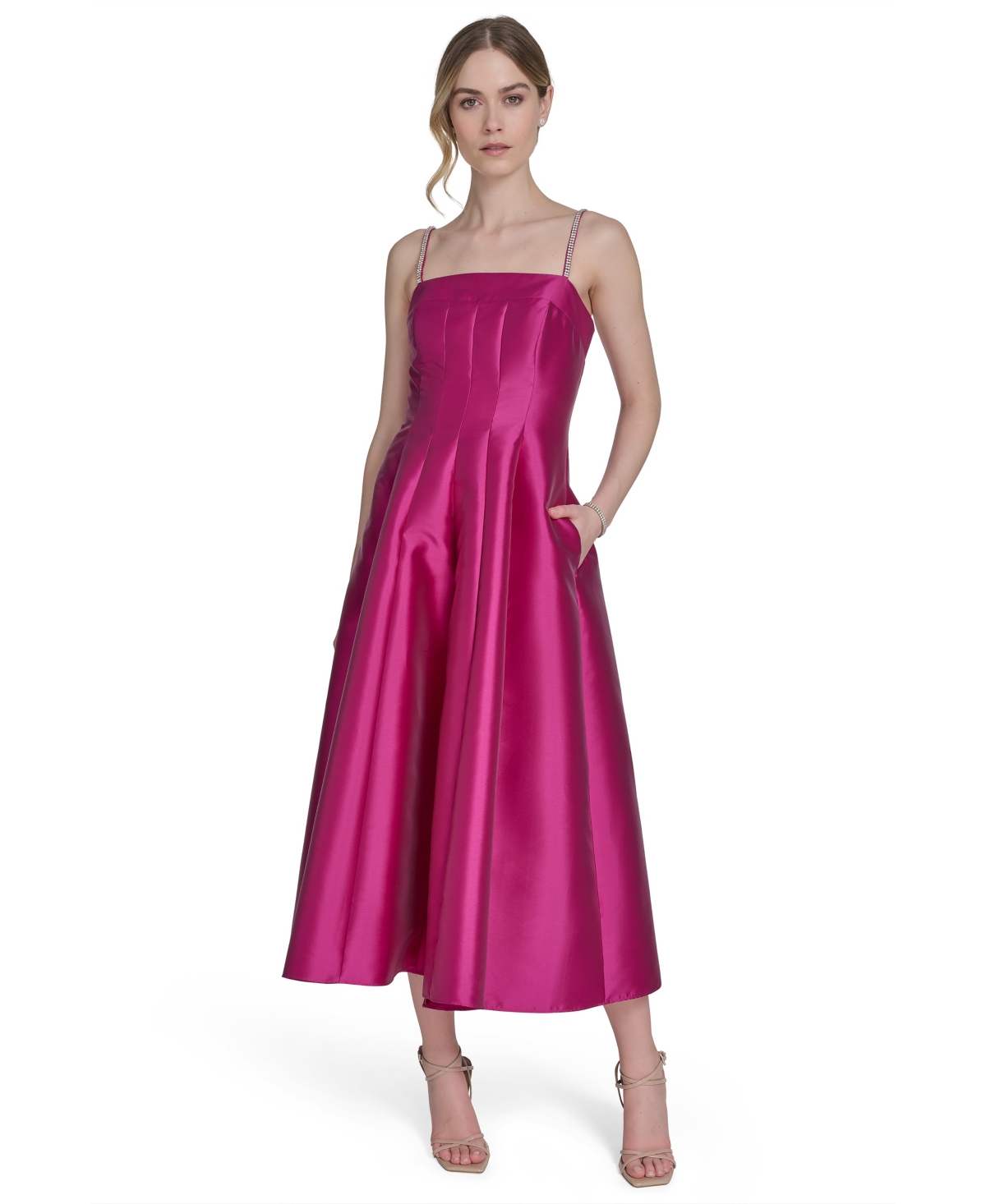 Women's Solid Color Square-Neck Sleeveless Midi Dress - Lip