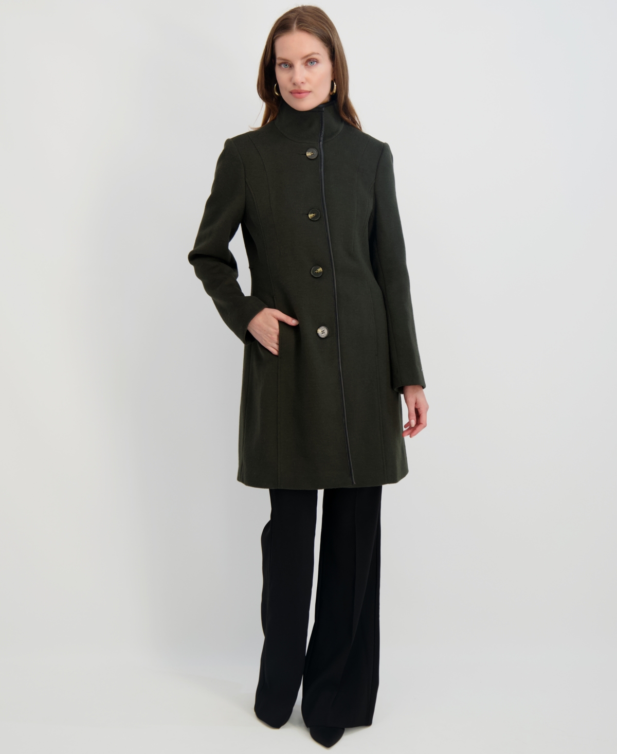 Tahari Women's Stand-collar Button-front Coat In Black