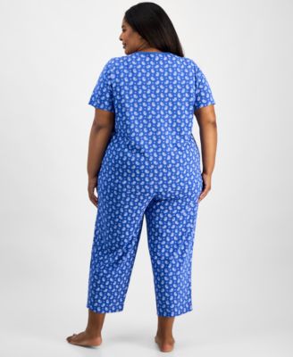Plus Size Cotton Essential Button-Down Pajama Set, Created for Macy's