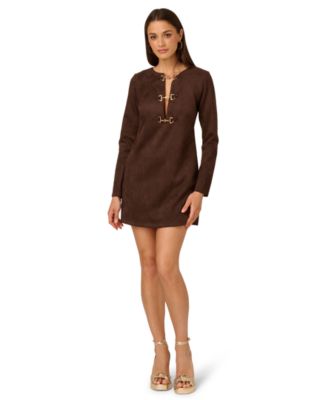 Adrianna - Women's Long-Sleeve Faux-Suede Shift Dress