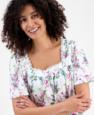 Women's Cotton Short-Sleeve Lace-Trim Nightgown