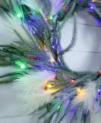 24" Artificial Balsam Fir Pine and Pampas Wreath LED Lights