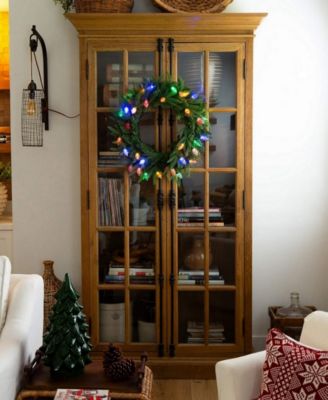 24" Pre-Lit Artificial Luxembourg Pine Christmas Wreath Bulb LED Lights