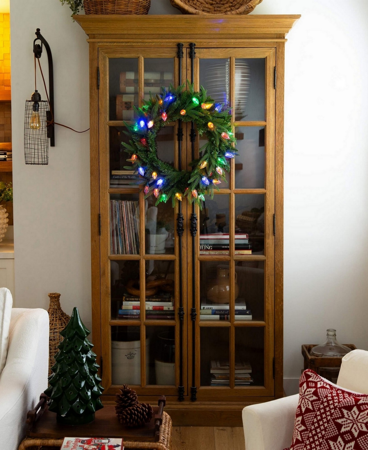 Nearly Natural 24" Pre-lit Artificial Luxembourg Pine Christmas Wreath Bulb Led Lights In Green