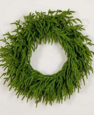 24" Pre-Lit Artificial Touch Norfolk Island Pine Wreath LED Lights and Natural Look