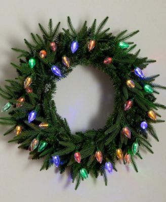 24" Pre-Lit Artificial Luxembourg Pine Christmas Wreath Bulb LED Lights