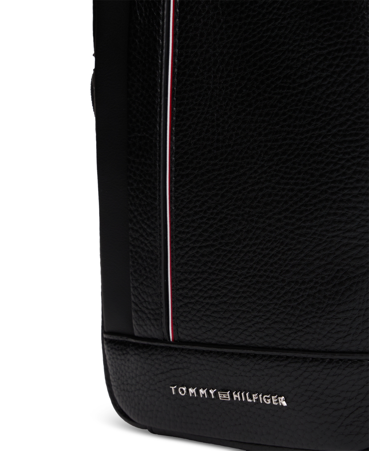 Tommy Hilfiger Logo Stripe Pebbled Mini Reporter Bag In Black