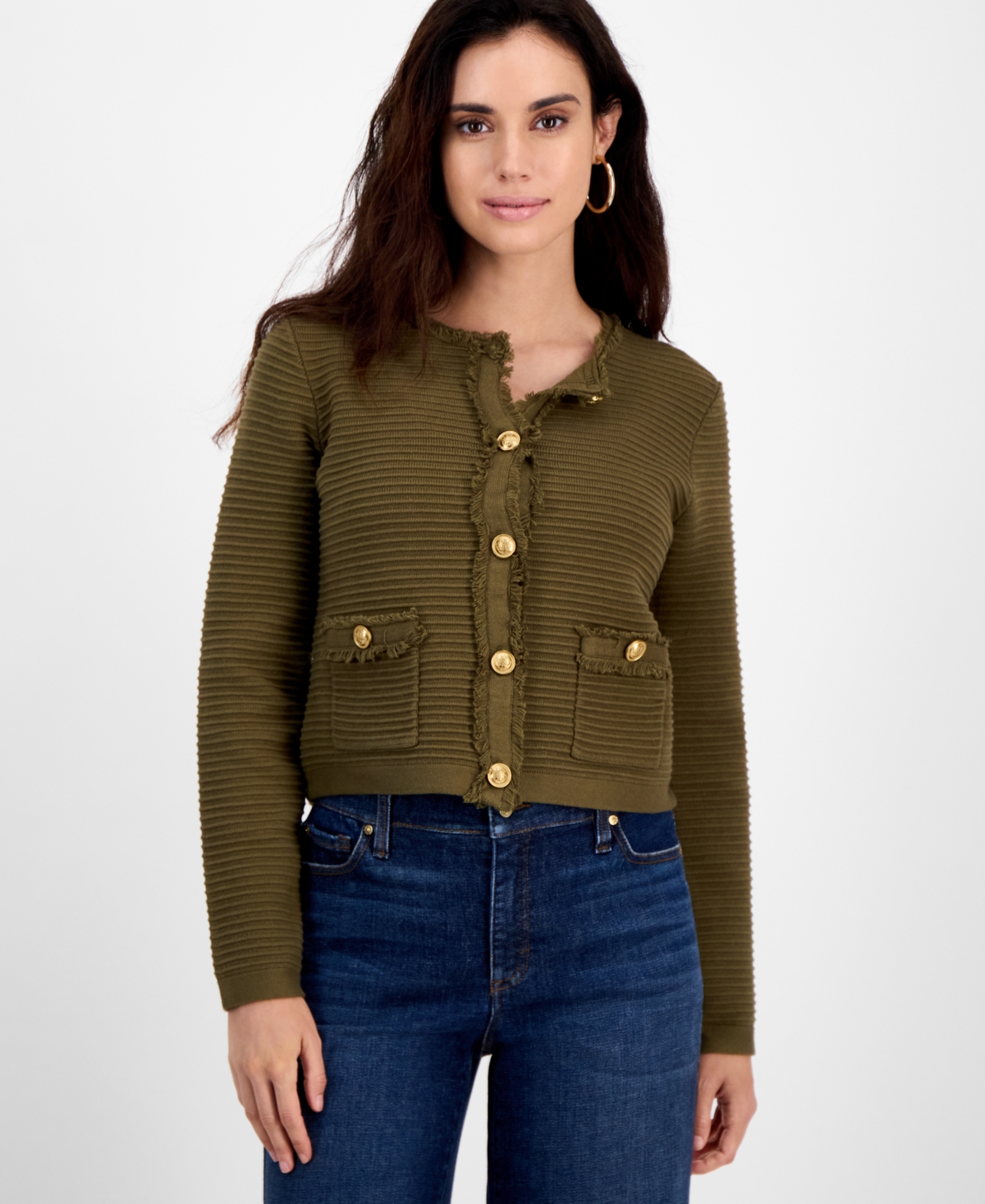 Inc International Concepts Petite Textured Cardigan Sweater, Macy's Exclusive In Green