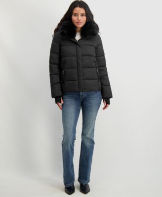 Women's Faux-Fur-Collar Hooded Puffer Coat