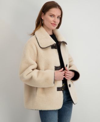 Tahari - Women's Reversible Faux-Shearling Button-Front Coat
