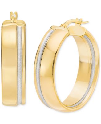 Macy's - Polished Striped Small Hoop Earrings in 14k Two-Tone Gold, 0.75"