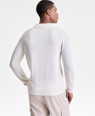 Men's Regular-Fit Cable-Knit 100% Cashmere Sweater Polo Shirt, Macy's Exclusive  