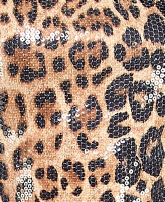 Juniors' Sleeveless Animal Print Sequined Bodycon Dress